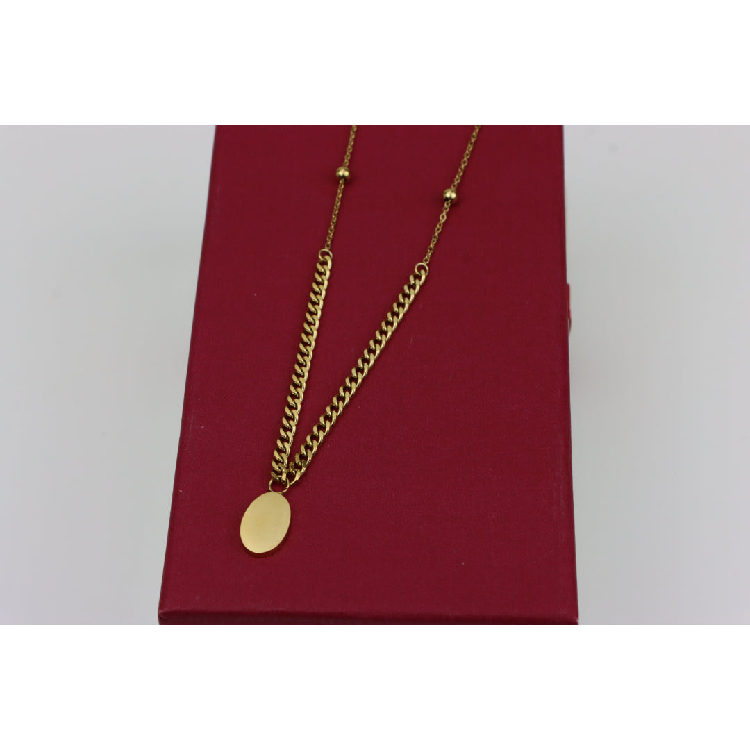 Chic Dual Chain Yellow Necklace with Polished Oval Pendant Charm, XPNL0366 (2037-6)