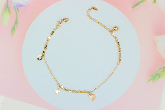Rose Gold Anklet with Star &amp; Charm Accents, XPAL1057 (2106-6)