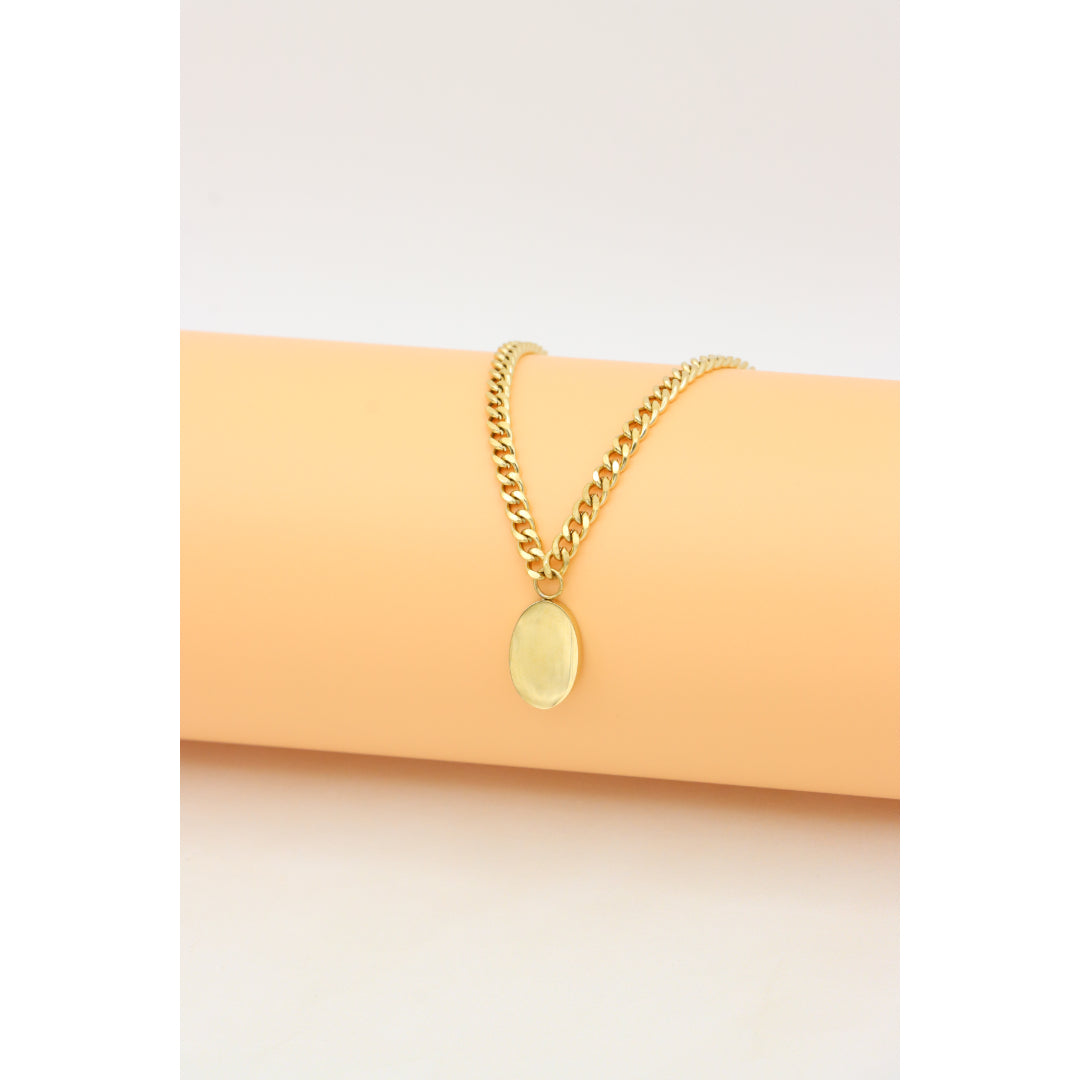 Chic Dual Chain Yellow Necklace with Polished Oval Pendant Charm, XPNL0366 (2037-6)