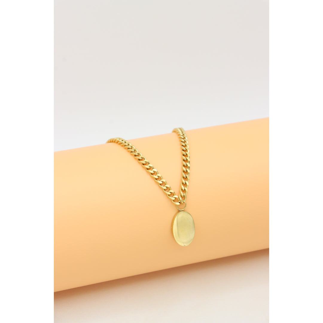 Chic Dual Chain Yellow Necklace with Polished Oval Pendant Charm, XPNL0366 (2037-6)
