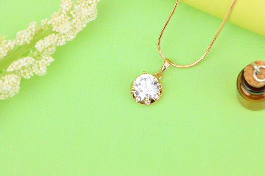 Sparkling White Round Pendant in Gold Finish with Crystal Accents, XPPT1648 (2163-3)