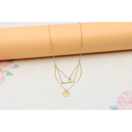 Layered Yellow Necklace with Round and Bar Pendant, Chic Design, XPNL0367 (2037-7)