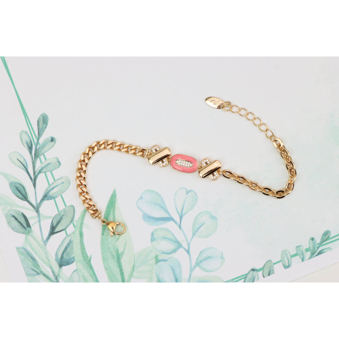 Rose Gold Bracelet with Pink Enamel and Crystal Accents, XPBL0815 (2082-4)