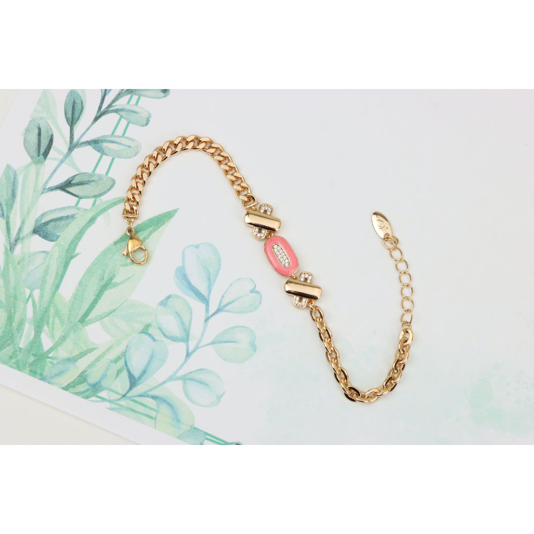 Rose Gold Bracelet with Pink Enamel and Crystal Accents, XPBL0815 (2082-4)