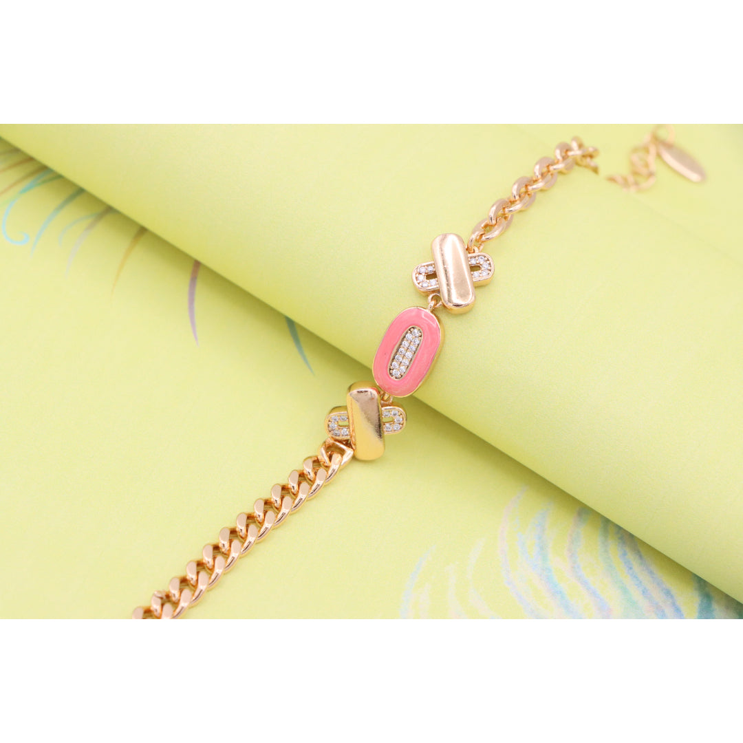 Rose Gold Bracelet with Pink Enamel and Crystal Accents, XPBL0815 (2082-4)