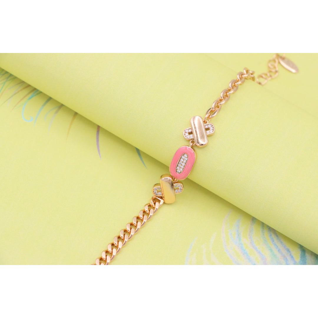 Rose Gold Bracelet with Pink Enamel and Crystal Accents, XPBL0815 (2082-4)