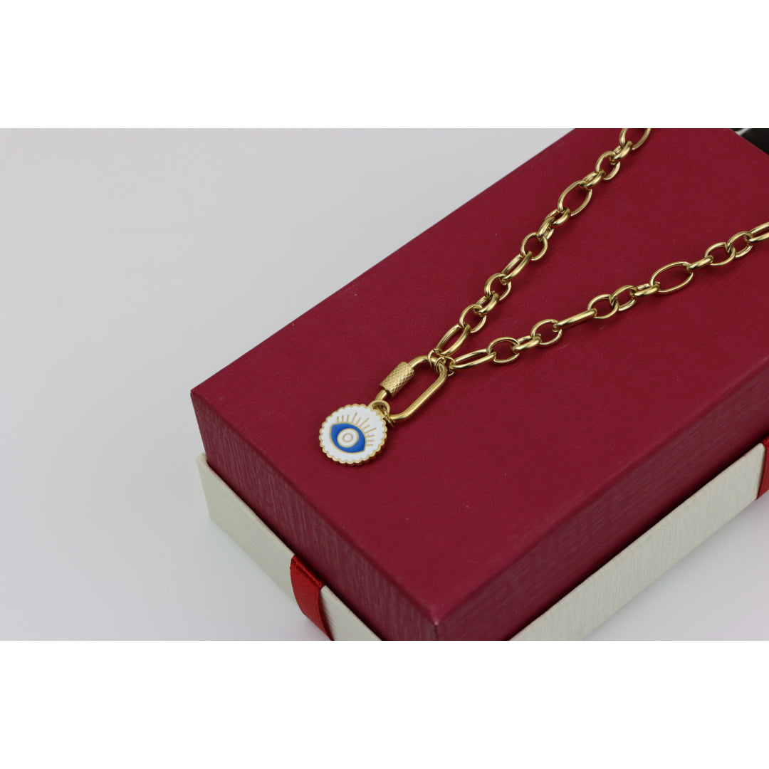 Chunky Gold Link Necklace with Eye Charm – Bold Yellow Jewelry, XPNL0368 (2037-8)