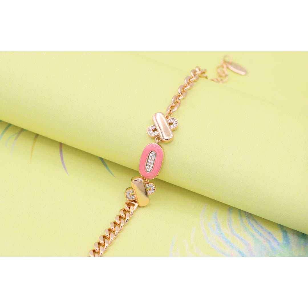 Rose Gold Bracelet with Pink Enamel and Crystal Accents, XPBL0815 (2082-4)