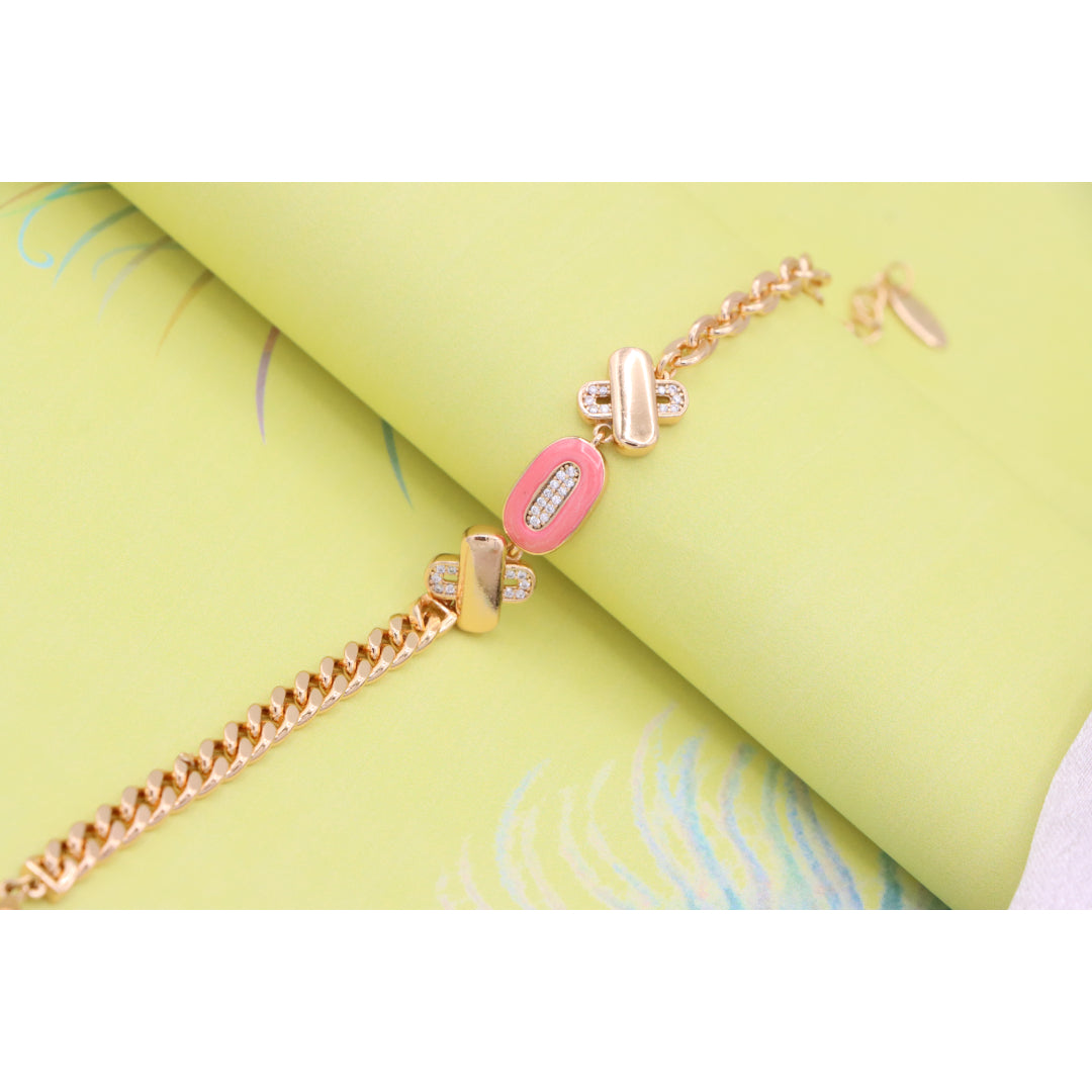 Rose Gold Bracelet with Pink Enamel and Crystal Accents, XPBL0815 (2082-4)