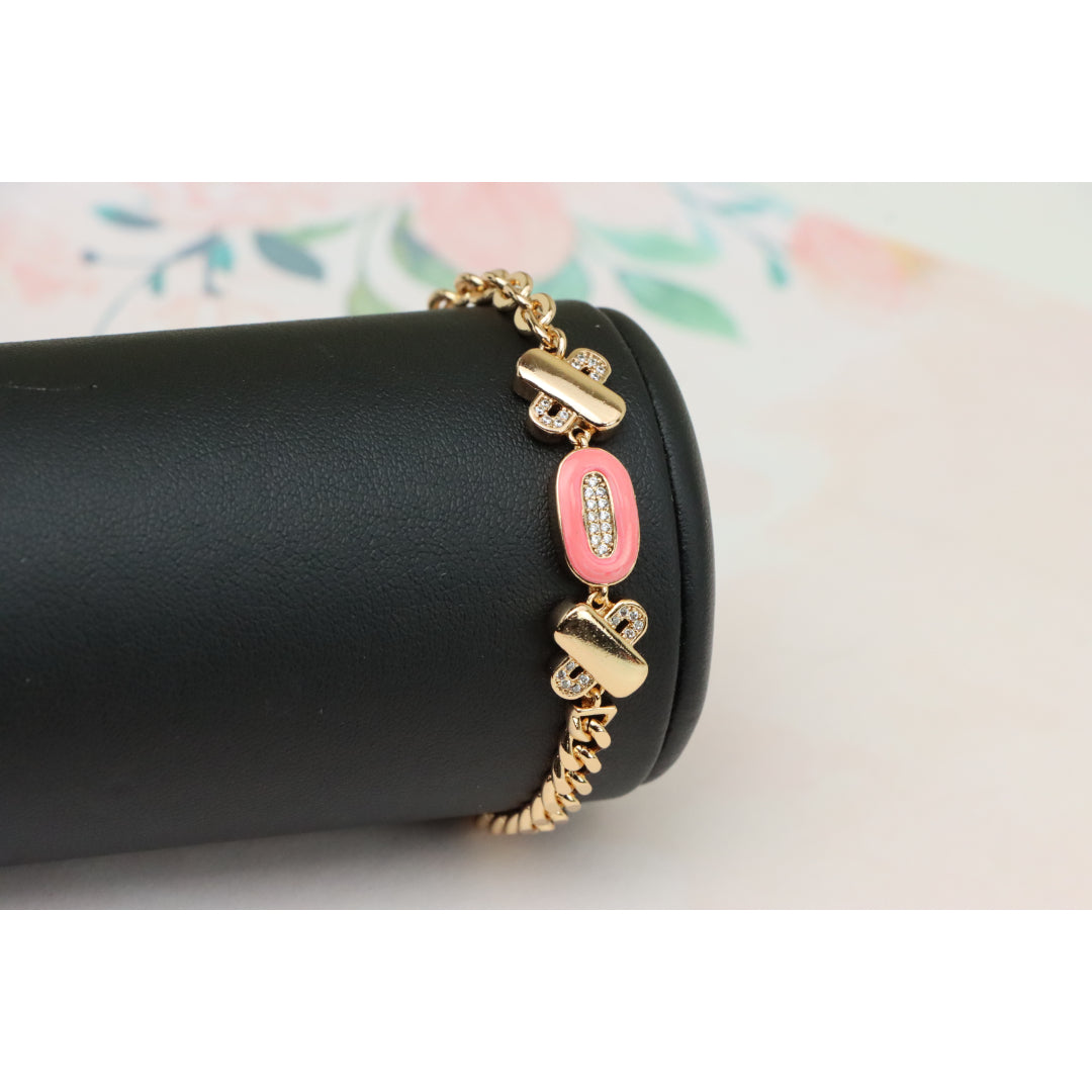 Rose Gold Bracelet with Pink Enamel and Crystal Accents, XPBL0815 (2082-4)