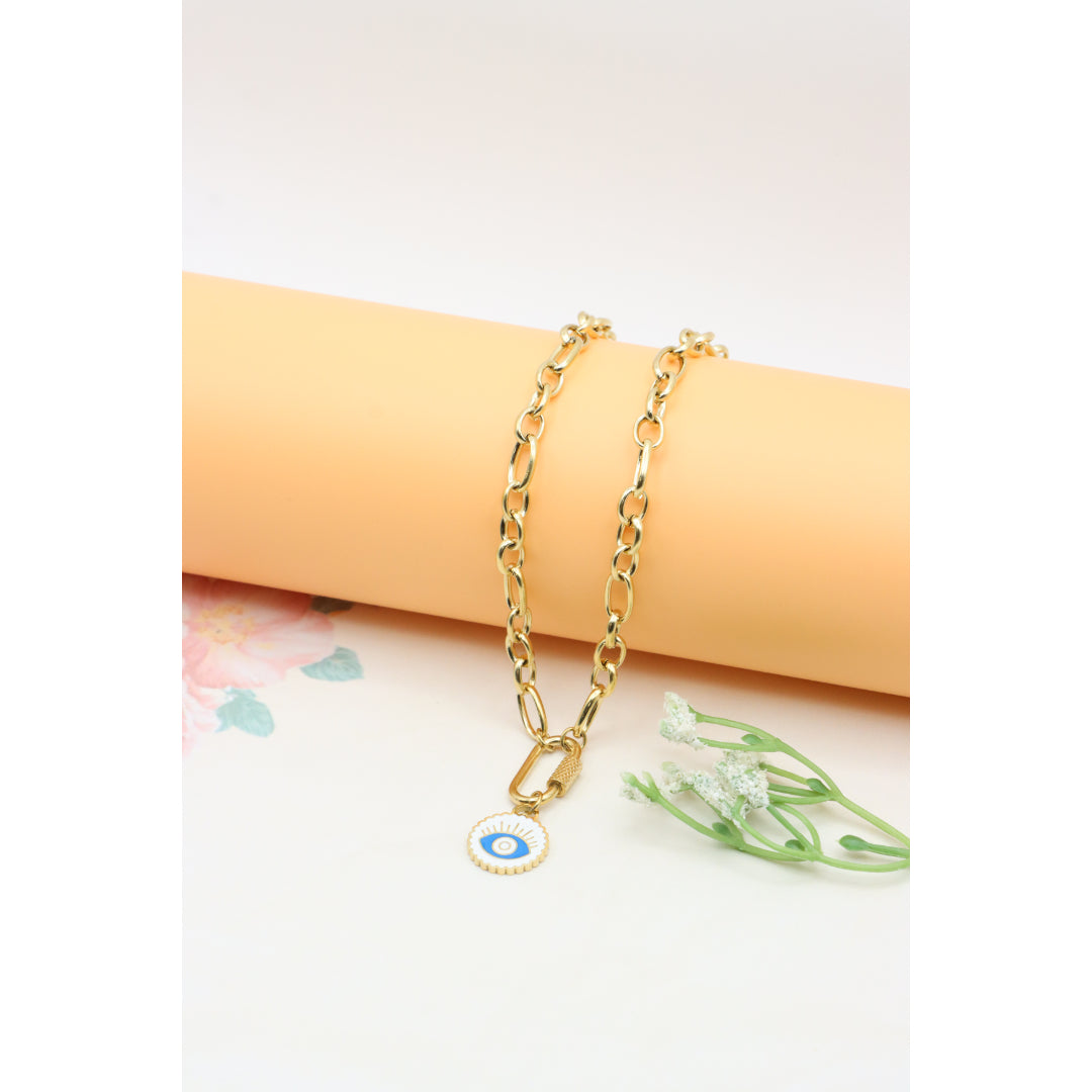 Chunky Gold Link Necklace with Eye Charm – Bold Yellow Jewelry, XPNL0368 (2037-8)