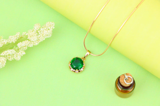 Elegant Green Round Pendant with Crystal Border in Gold Finish, XPPT1649 (2163-3)