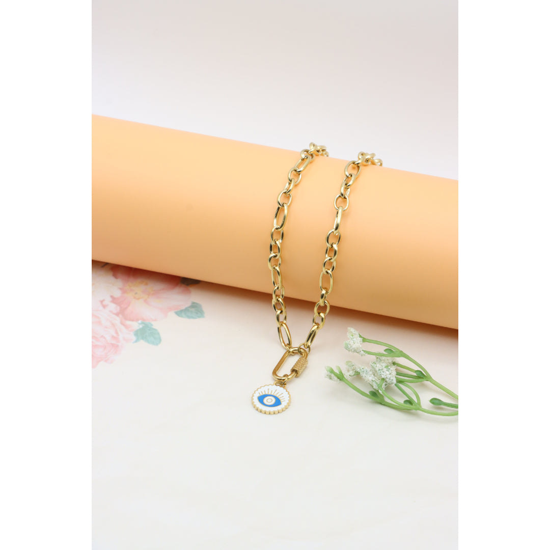 Chunky Gold Link Necklace with Eye Charm – Bold Yellow Jewelry, XPNL0368 (2037-8)