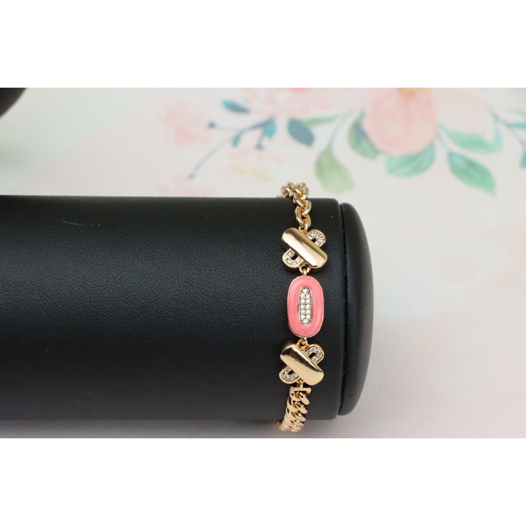Rose Gold Bracelet with Pink Enamel and Crystal Accents, XPBL0815 (2082-4)
