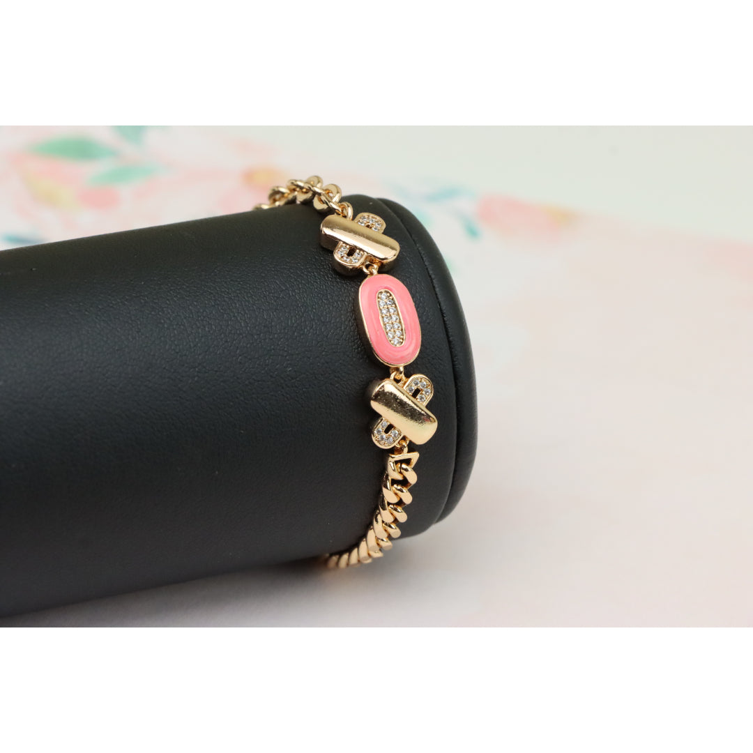 Rose Gold Bracelet with Pink Enamel and Crystal Accents, XPBL0815 (2082-4)
