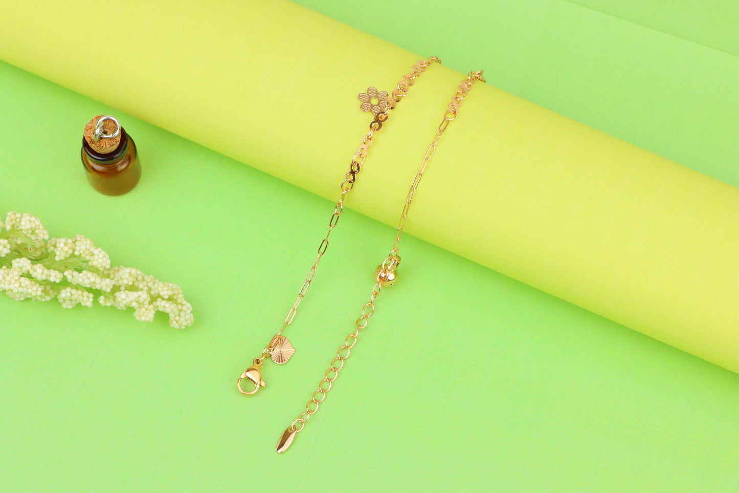 Rose Gold Anklet with Cross &amp; Floral Charms, XPAL1058 (2106-7)