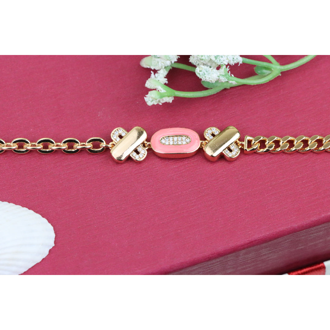Rose Gold Bracelet with Pink Enamel and Crystal Accents, XPBL0815 (2082-4)