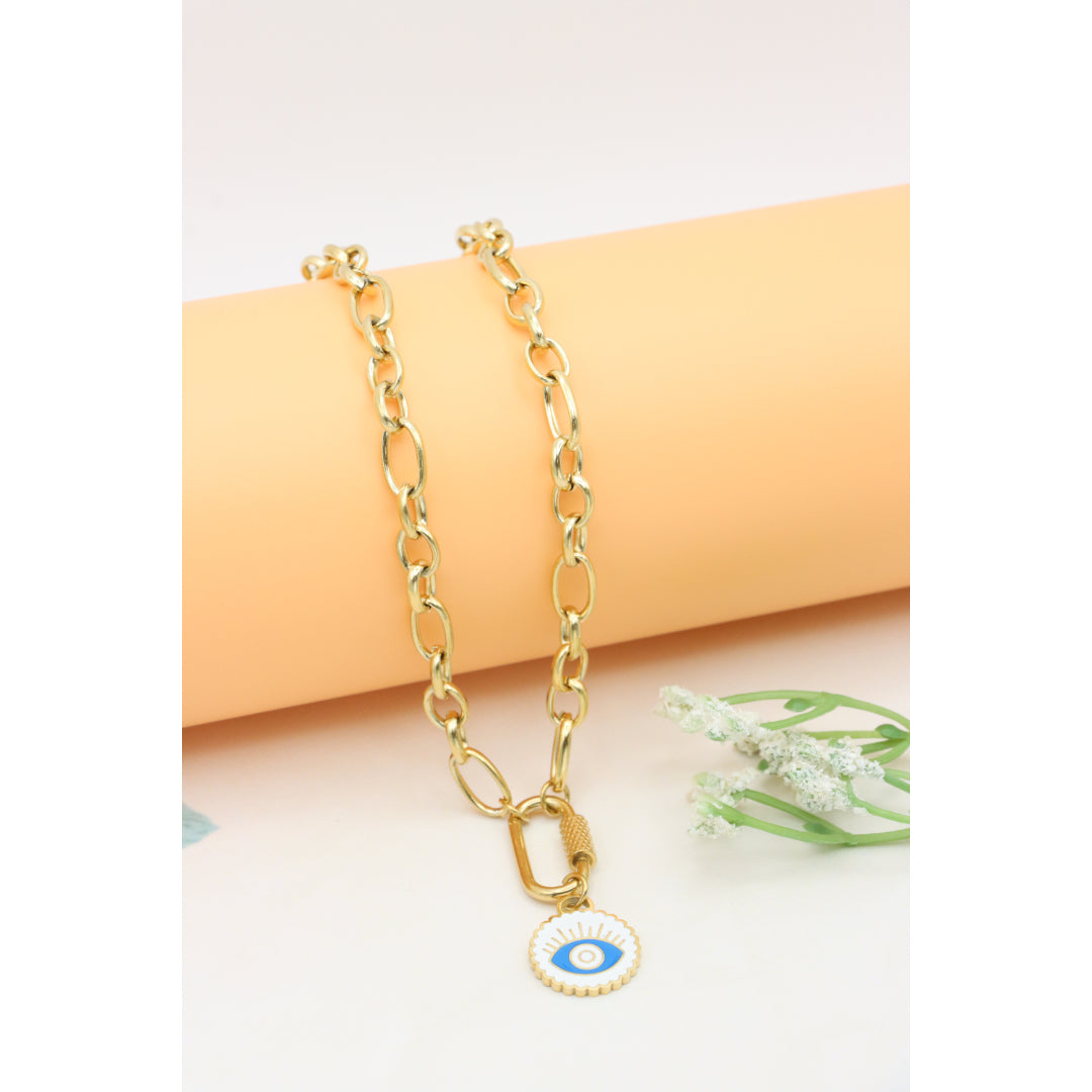 Chunky Gold Link Necklace with Eye Charm – Bold Yellow Jewelry, XPNL0368 (2037-8)