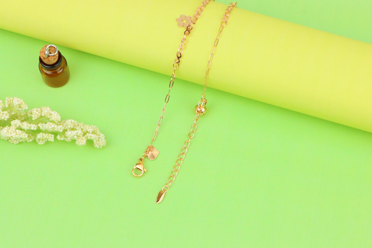 Rose Gold Anklet with Cross &amp; Floral Charms, XPAL1058 (2106-7)