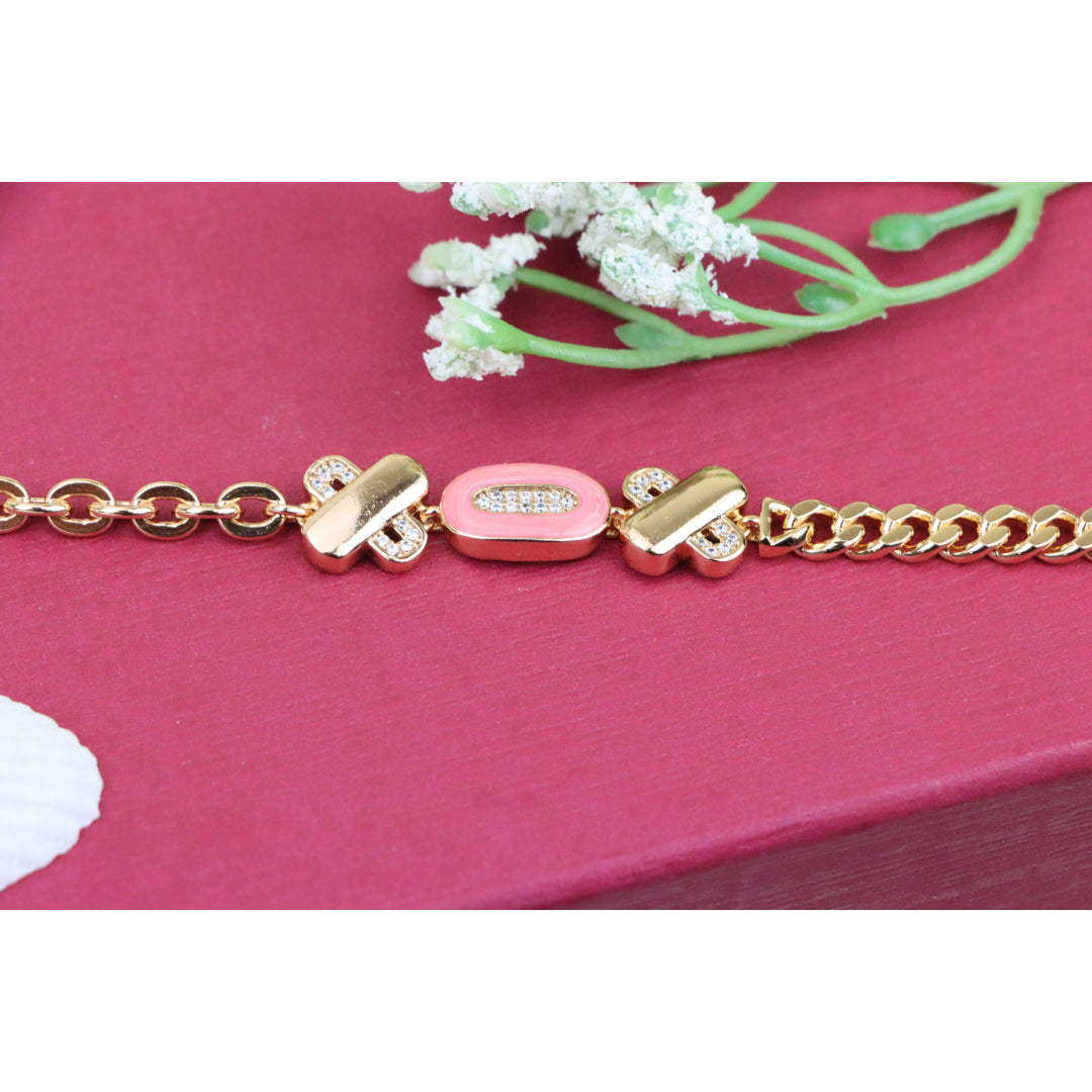 Rose Gold Bracelet with Pink Enamel and Crystal Accents, XPBL0815 (2082-4)