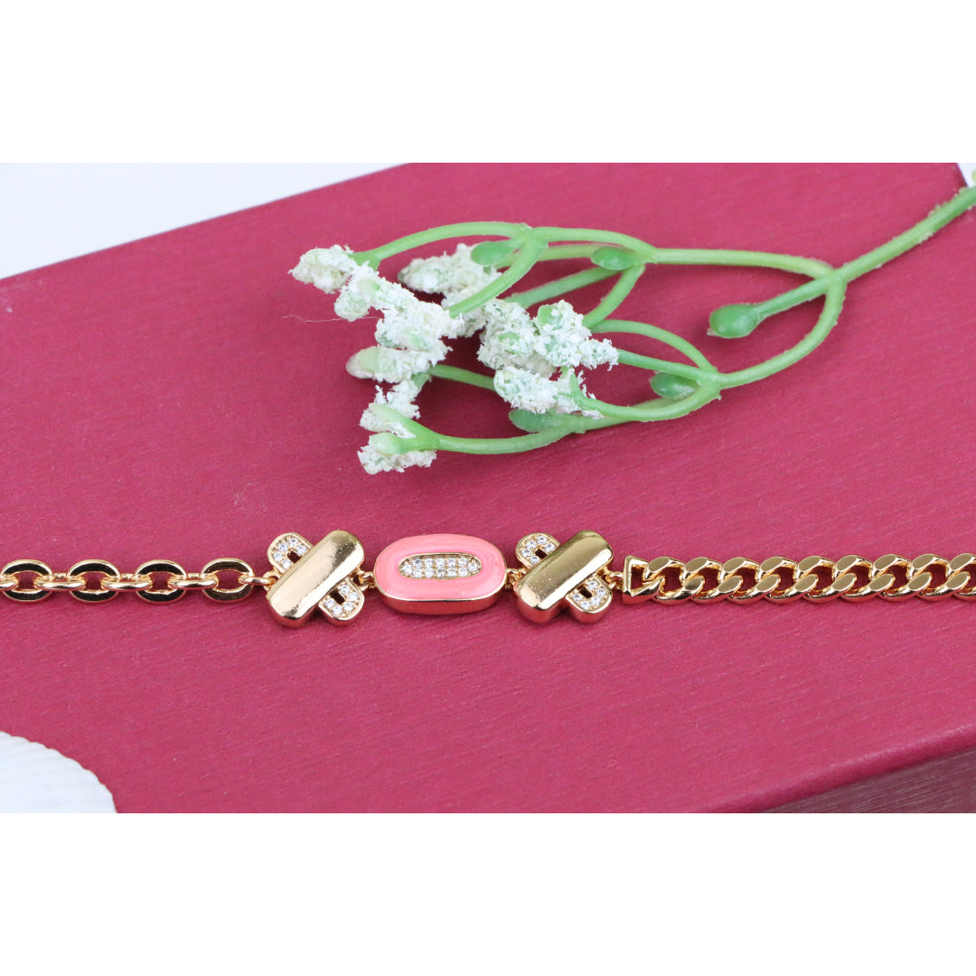 Rose Gold Bracelet with Pink Enamel and Crystal Accents, XPBL0815 (2082-4)