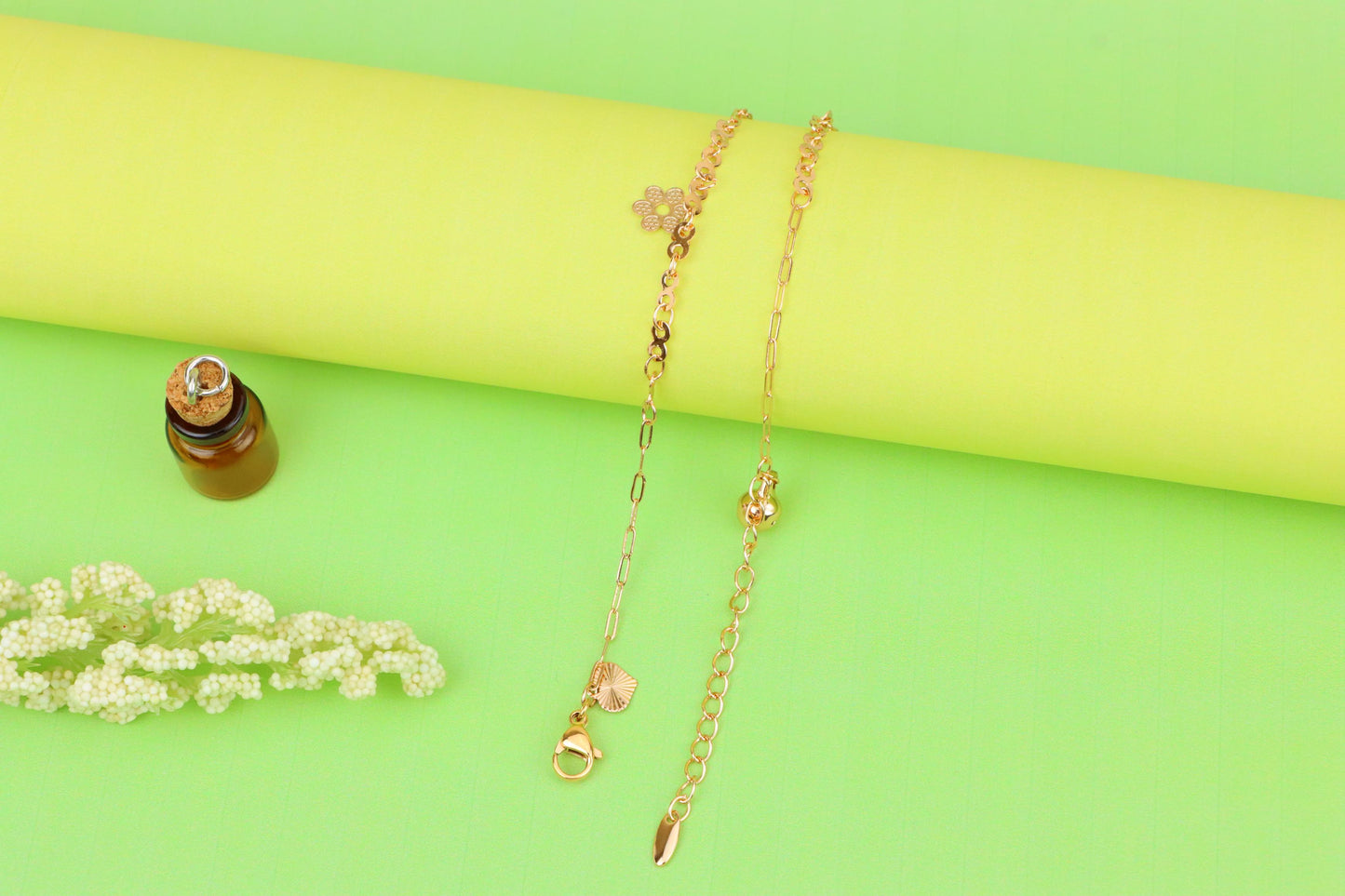 Rose Gold Anklet with Cross &amp; Floral Charms, XPAL1058 (2106-7)