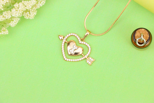 Rose Gold Heart Pendant with Arrow and Sparkling Bear Design, XPPT1510 (2140-3)