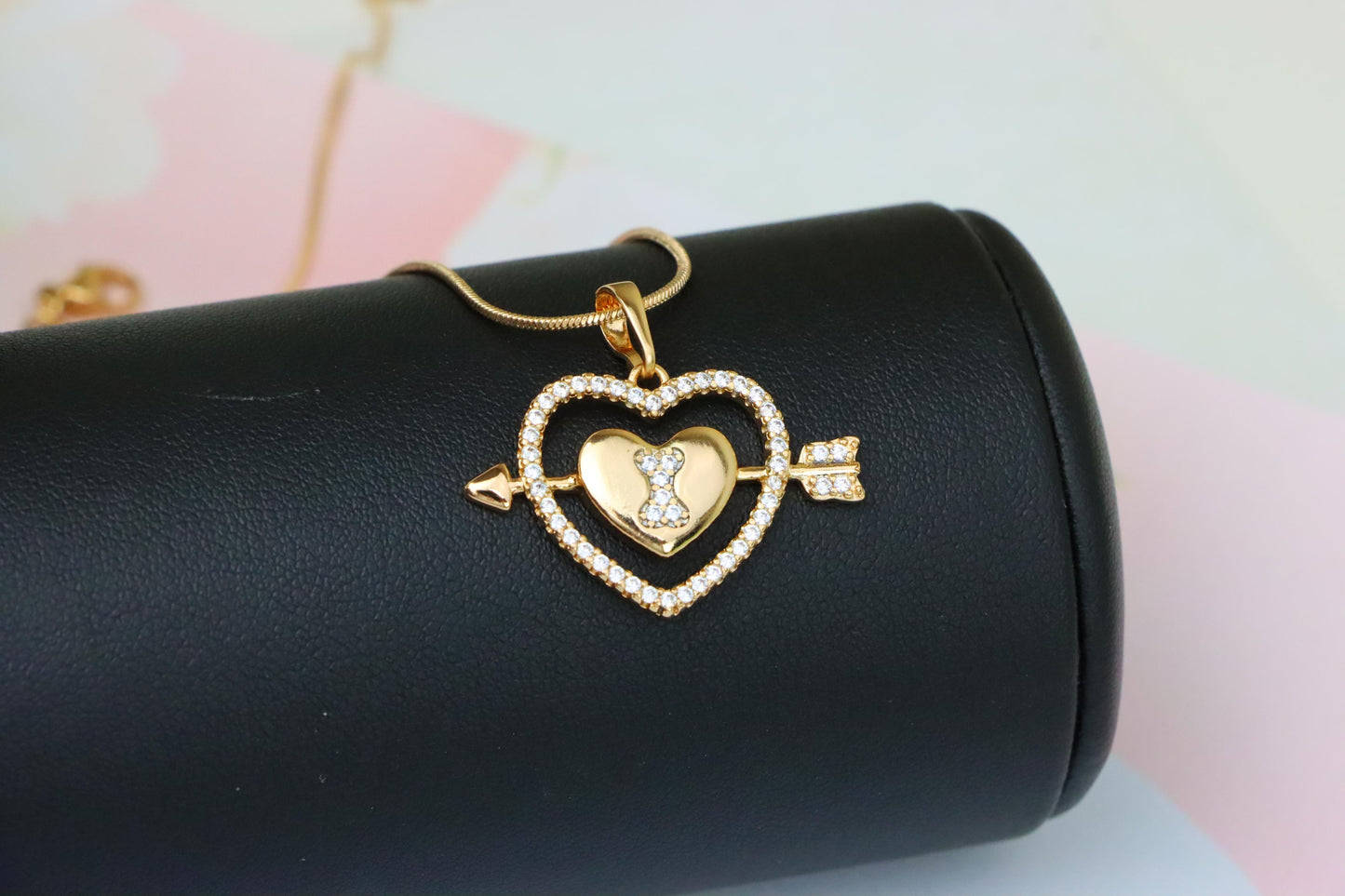 Rose Gold Heart Pendant with Arrow and Sparkling Bear Design, XPPT1510 (2140-3)
