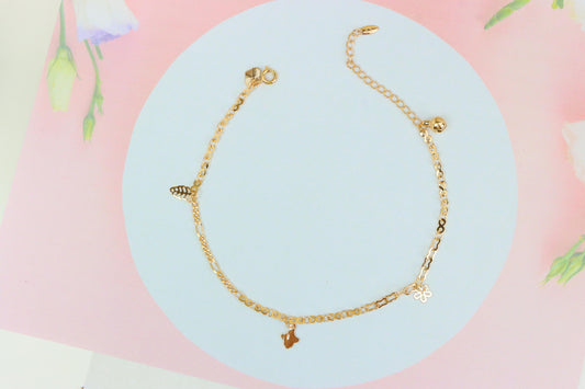 Rose Gold Anklet with Floral &amp; Charm Accents, XPAL1059 (2106-8)