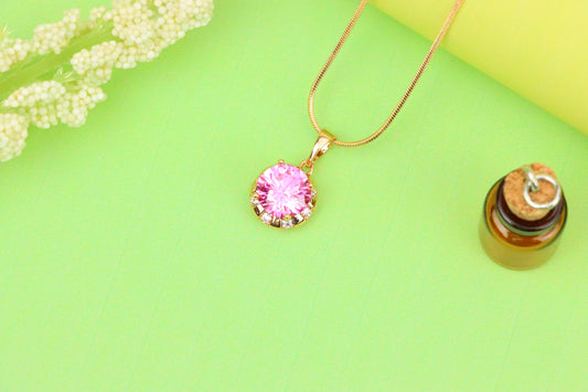 Round Pink Pendant with Gold Finish and Crystal Accents, XPPT1650 (2163-3)