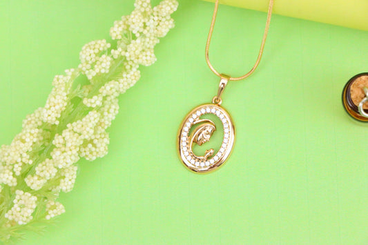 Rose Gold Oval Pendant with Mother and Child Crystal Frame Design, XPPT1511 (2140-4)