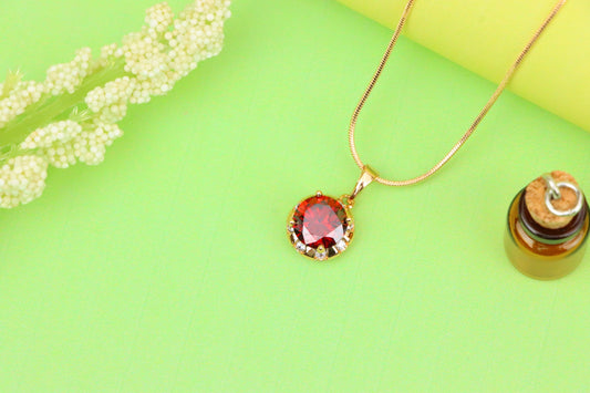 Round Red Pendant with Crystal Halo in Gold Finish Setting, XPPT1651 (2163-3)