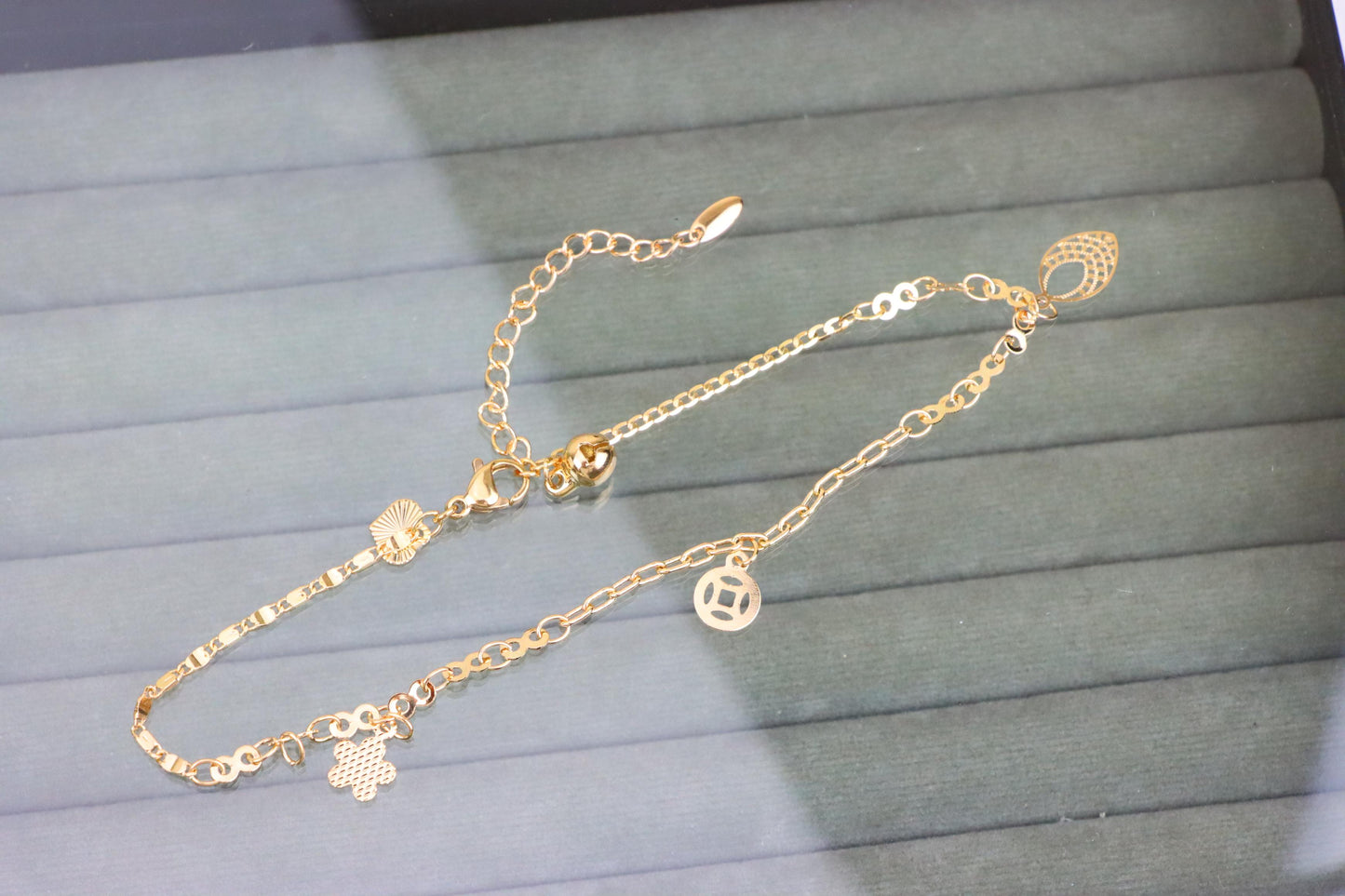 Rose Gold Plated Anklet with Mixed Charms and Elegant Detailing, XPAL1060 (2106-9)