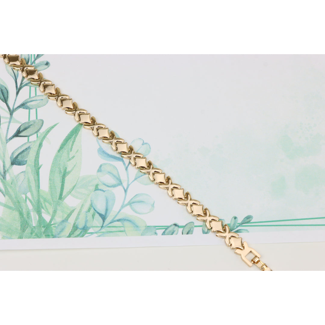 Rose Gold Bracelet with High-Polish X Pattern Links, XPBL0819 (2082-8)