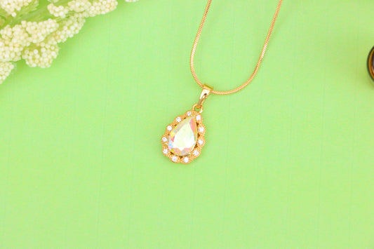Elegant Teardrop Rose Gold Pendant with Iridescent Stone Accent, XPPT1515 (2140-8)