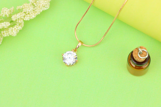 Elegant Round White Pendant in Gold Plated Brass for Women, XPPT1666 (2164-1)