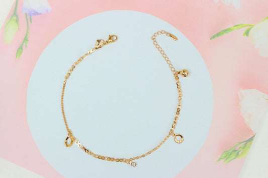 Rose Gold Anklet with Hollow Charms and Bell, Elegant Chain Design, XPAL1062 (2107-1)