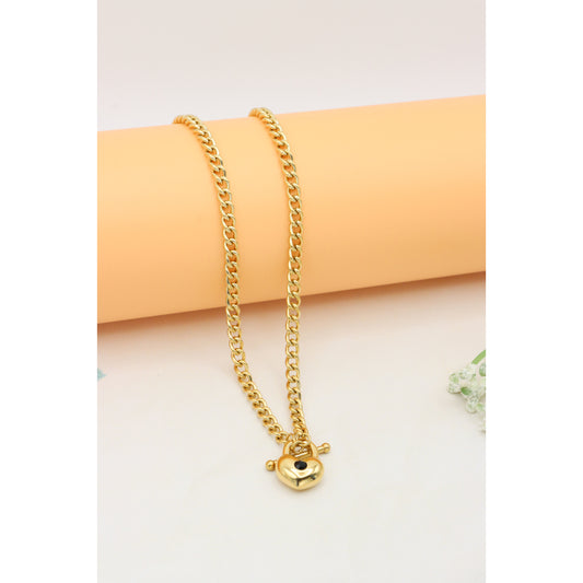 Heart Charm Chunky Chain Yellow Necklace in Gold Finish, XPNL0375 (2038-5)