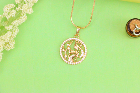 Elegant Rose Gold Round Pendant with Floral and Woman Silhouette, XPPT1516 (2140-9)
