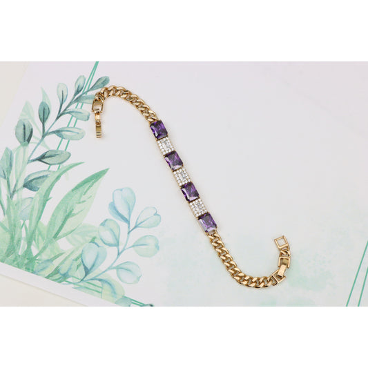 Rose Gold Bracelet with Purple and CZ Rectangle Stones, XPBL0821 (2082-10)