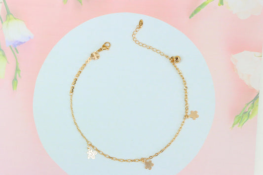 Delicate Floral Charms Rose Gold Anklet with Dual Chain Design, XPAL1063 (2107-2)