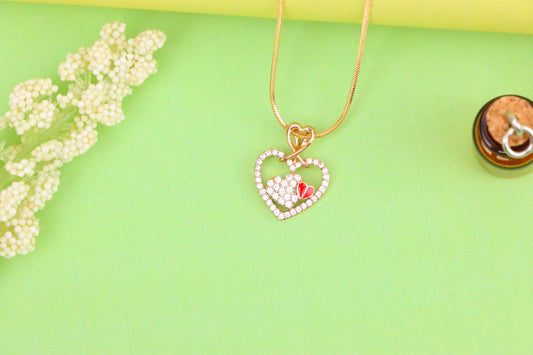 Heart-Shaped Rose Gold Pendant with Red Accent and CZ Detailing, XPPT1518 (2141-1)