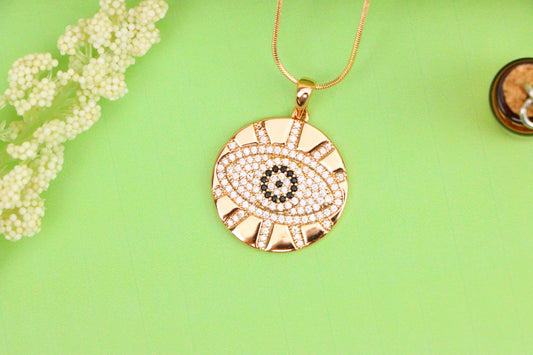 Round Evil Eye Rose Gold Pendant with CZ Crystals and Shine Finish, XPPT1519 (2141-2)