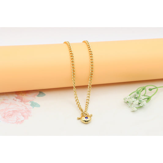 Heart Charm Gold Necklace with Blue Stone – Elegant Chain Style, XPNL0379 (2038-9)