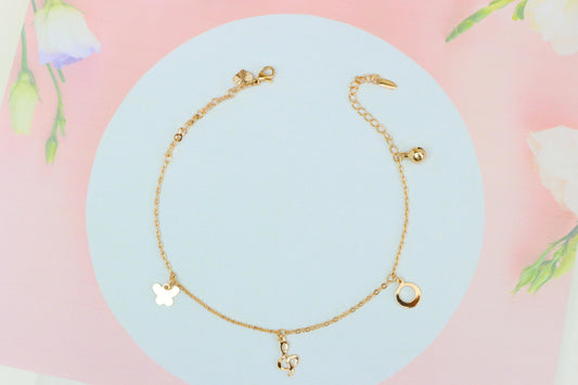 Rose Gold Plated Anklet with Butterfly &amp; Circle Charm Design, XPAL1065 (2107-4)