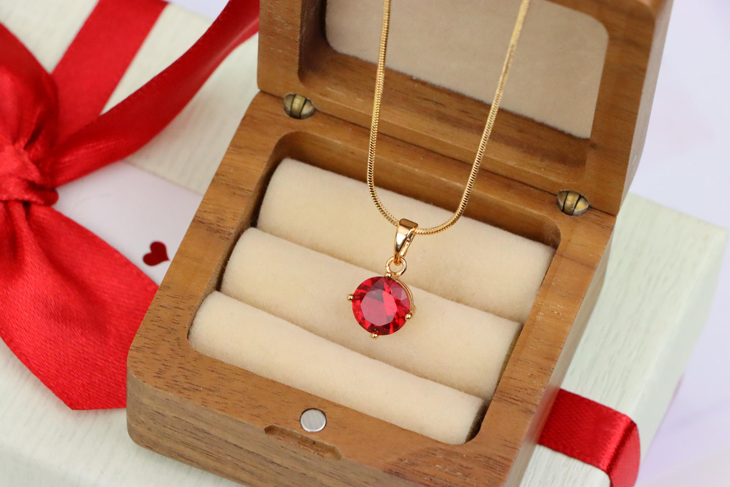 Radiant Red Round Pendant with Gold Plated Finish for Everyday Glam, XPPT1670 (2164-1)