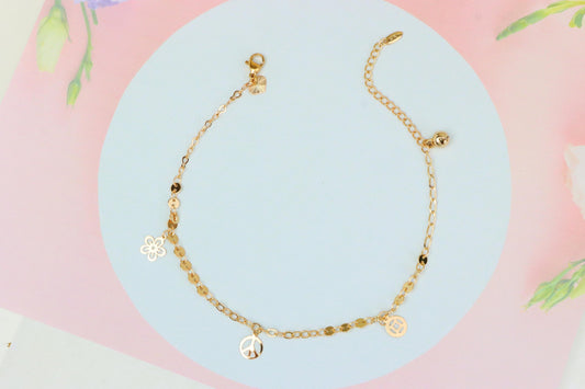 Delicate Rose Gold Anklet with Floral &amp; Charm Accents, XPAL1066 (2107-5)