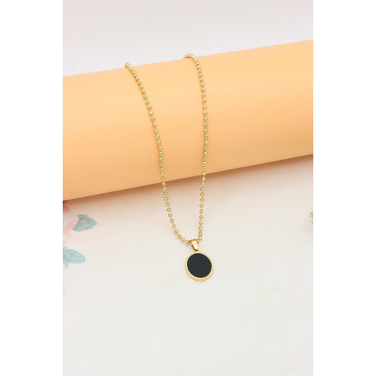 Black Enamel Round Pendant Necklace with Gold Plated Beaded Chain, XPNL0382 (2039-2)