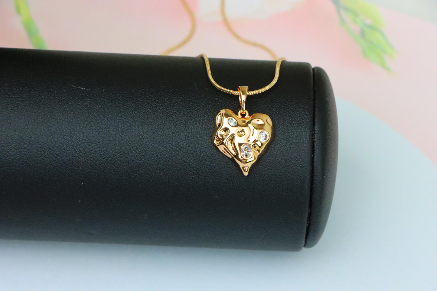Textured Rose Gold Heart Pendant with Sparkling Crystal Accents, XPPT1522 (2141-5)