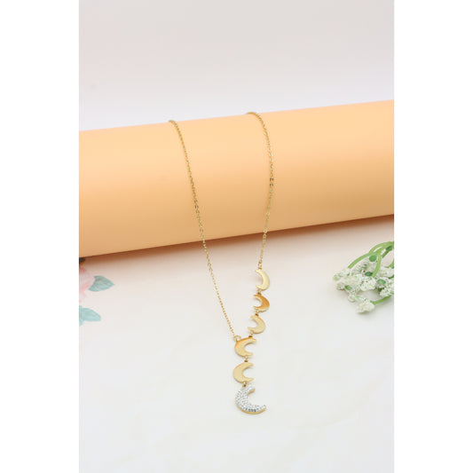 Gold Plated Moon Phase Necklace with Elegant Crescent Charms, XPNL0384 (2039-4)